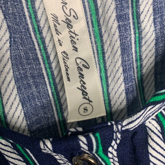 Navy Blue Striped Blouse - Size Small - Picture 5 of 9